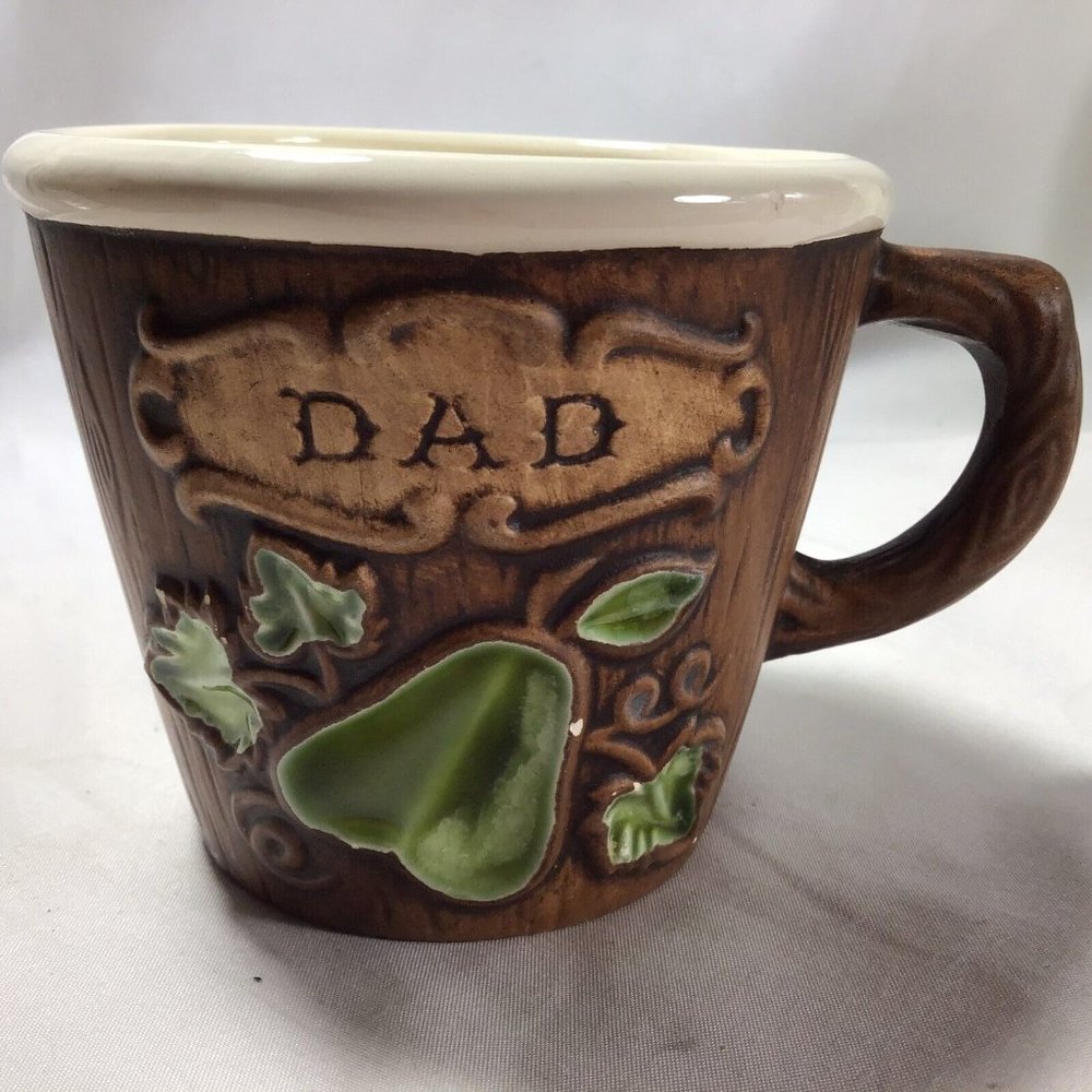Dad Hawaiian Mug Treasure Craft USA Ceramic Faux Wood Vintage Hawaii